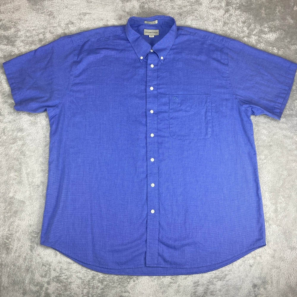 Cutter Buck Mens 2XBTall Blue Textured Short Sleeve Button Up Shirt